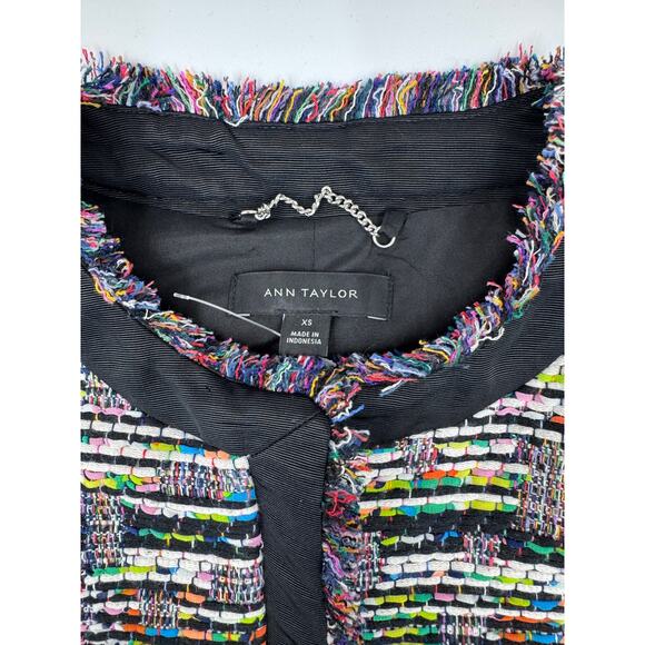 Ann Taylor Tweed Multi Color Zip Up Black Jacket XS - Picture 2 of 6